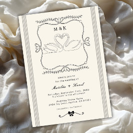 Vintage Handritade Svanar Randiga Monogram Bröllop Inbjudningar