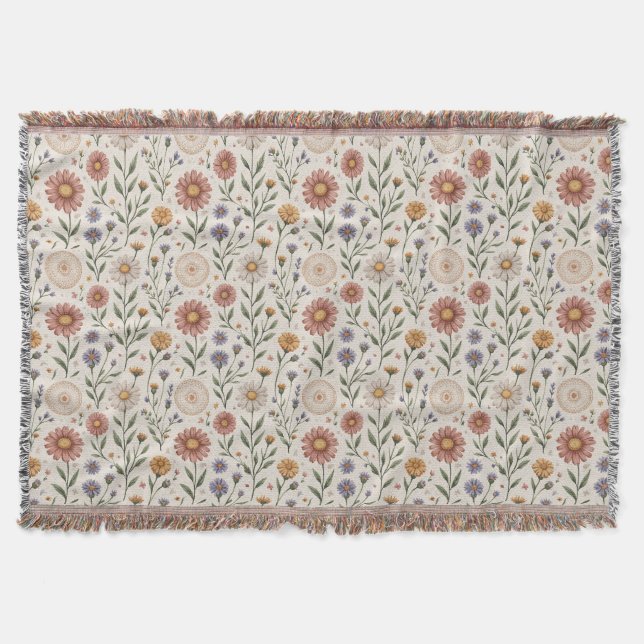 Vintage Handritade Vildblommor Patchwork Sömlös Filt (Framsidan)