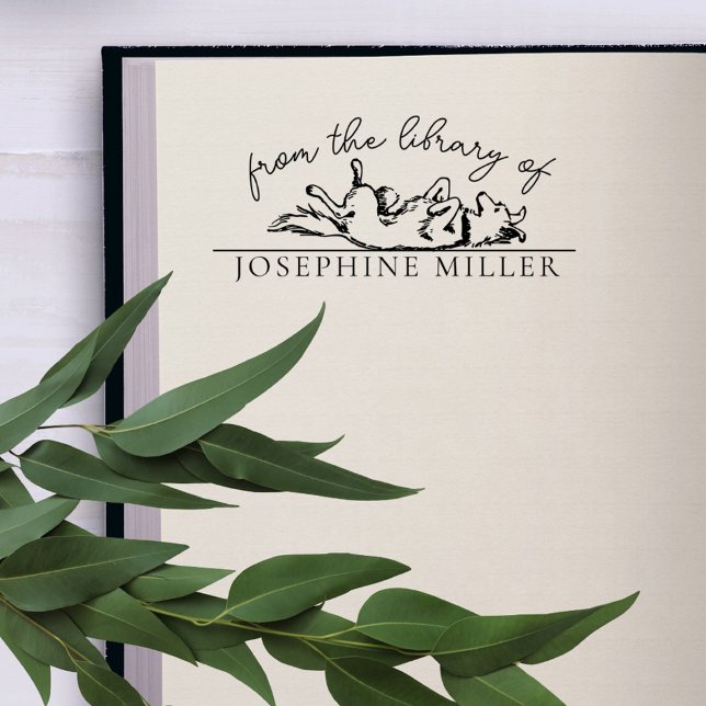 Vintage Handskrift Cute Hund Bok Självfärgande Stämpel (Perfect library book stamp for a dog lover!)