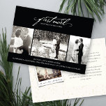 Vintage Handskrift Första noel 3 Photo Bröllop Julkort<br><div class="desc">Detta moderna klassiska kungörelsekort från helgdag / vårt första julklapp för det nya paret har tre fotokollage och en vintage handskriftsmanuset calligraphy med serif text i ord, First Noel Together as Mr. och Mrs. Baksidan innehåller ett fullt-snowdots mönster, ett ögonblicksbildobjekt och ett anpassningsbara helgdag-meddelande. Basbakgrunden kan ändras till valfri färg....</div>