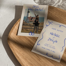 Vintage Handskriven unik modern foto Bröllop Spara Datumet