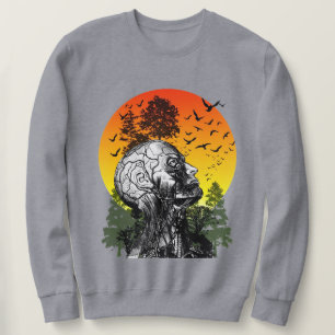 Vintage Hangover Human Tree Retro Solnedgång Dis Lång Ärmad Tröja