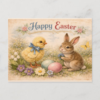 Vintage Happy Easter Bunny and Chick  Vykort