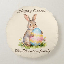 Vintage Happy Easter Bunny with Egg Family  Rund Kudde