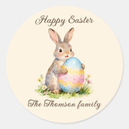 Vintage Happy Easter Bunny with Egg Family  Runt Klistermärke