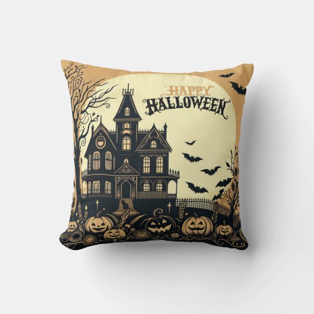 Vintage happy halloween art kudde (Framsida)