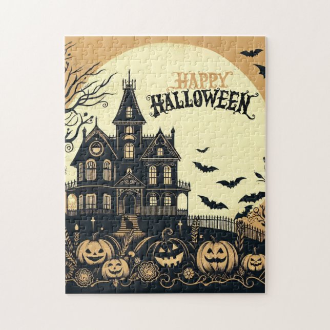 Vintage happy halloween art pussel (Vertikal)