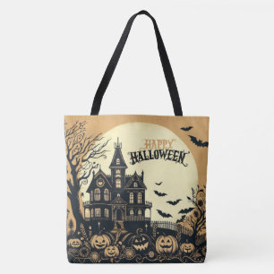 Vintage happy halloween art tygkasse