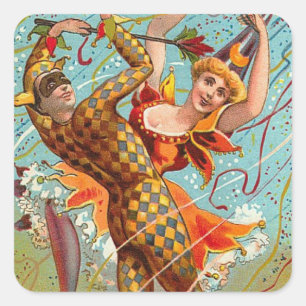 Vintage Happy halloween Dancing in Jester Costume Fyrkantigt Klistermärke