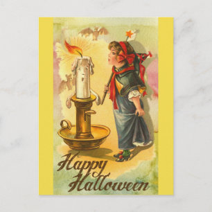 Vintage Happy halloween Girl Blockera ut ljus Vykort
