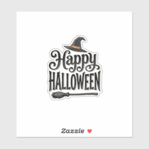 Vintage Happy Halloween Häxa Hatt T-shirt Design_1 Klistermärken
