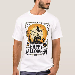 Vintage Happy Halloween Häxa Moon T-Shirt Design_1