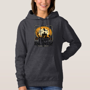 Vintage Happy Halloween Häxa Moon T-Shirt Design_1