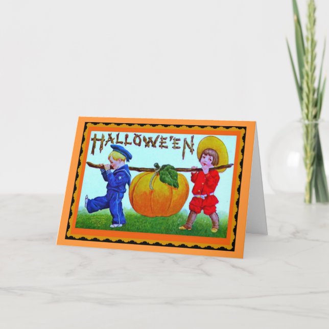 Vintage Happy halloween Pumpkin - Halloween Card Kort (Framsida)