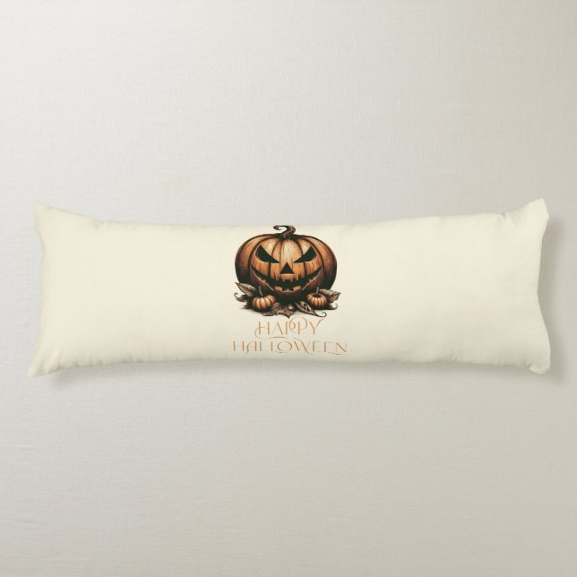 Vintage happy halloween pumpkin kroppskudde (Framsidan)