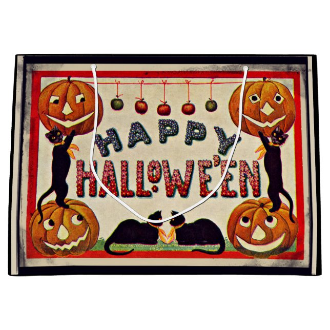 Vintage Happy halloween Pumpkins Svarta katter (Framsidan)