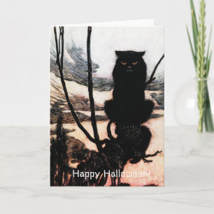 Vintage Happy halloween Spooky Cat Arthur Rackham Kort