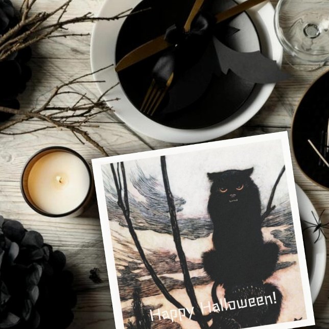 Vintage Happy halloween Spooky Cat Arthur Rackham Pappersservett (Skapare uppladdad)