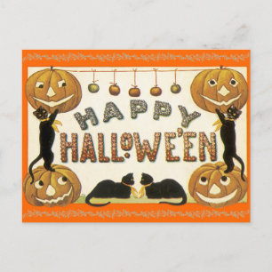 Vintage Happy halloween vykort Jack-O-Lanternor