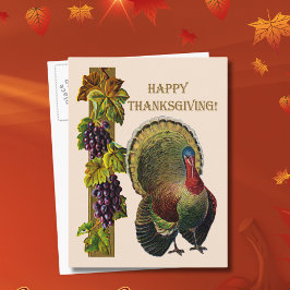 Vintage Happy thanksgiving Turkiet och druvor, ZSS Helg Vykort