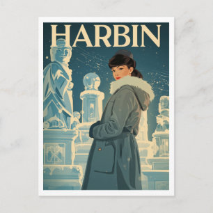 Vintage Harbin Isstadens Kvinna Vykort