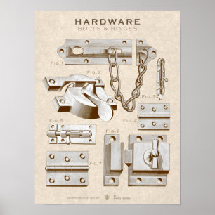 Vintage Hardware Poster bolts-hinge-antique Sepia