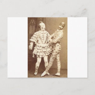 Vintage Harlequin & Clown Vykort