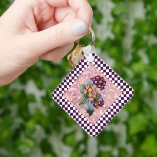 Vintage Harlequin Garden Flower Panel Nyckelring
