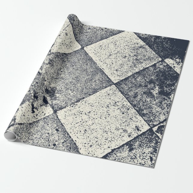 Vintage Harlequin Inspired Black and White Struktu Presentpapper (Utrullad)