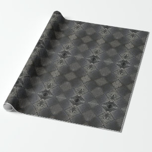 Vintage Harlequin Inspired Silver Grått Mönster Presentpapper