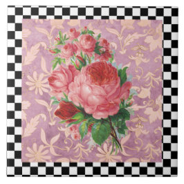 Vintage Harlequin Rosa ros Kakelplatta