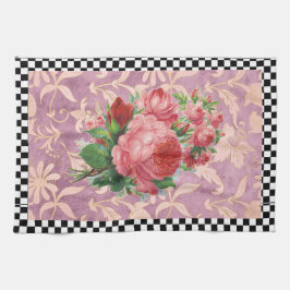 Vintage Harlequin Rosa ros Kökshandduk