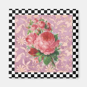 Vintage Harlequin Rosa ros Magnet