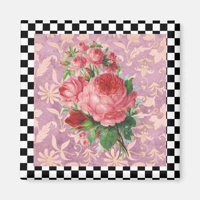 Vintage Harlequin Rosa ros Magnet (Framsidan)