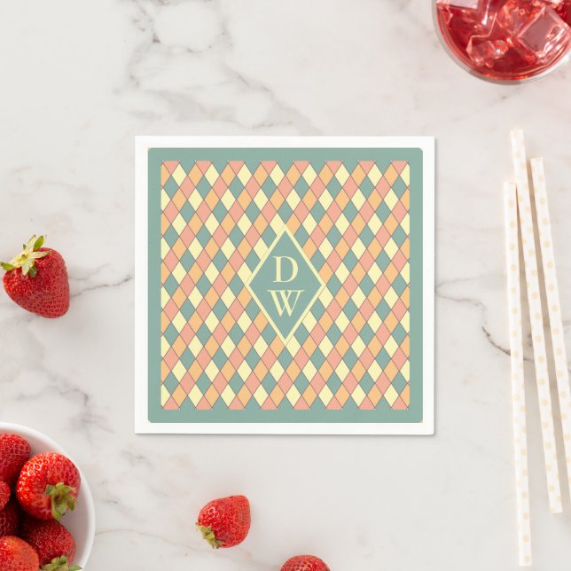 Vintage Harlequine Diagonal i Pastels Monogram Pappersservett (Insitu)