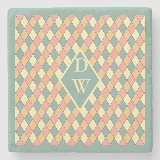 Vintage Harlequine Diagonal i Pastels Monogram Stenunderlägg (Framsidan)