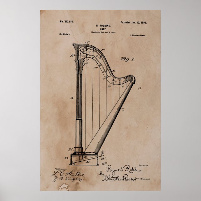 Vintage Harp Patent Poster (Framsidan)