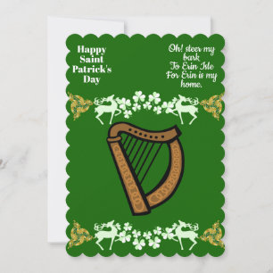 Vintage Harp Saint patrick's day Shamrock Celtic Julkort