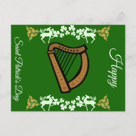 Vintage Harpa Saint Patrick's Day Shamrock Keltisk Helg Vykort