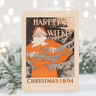 Vintage Harpers veckojul 1894 Helgkort
