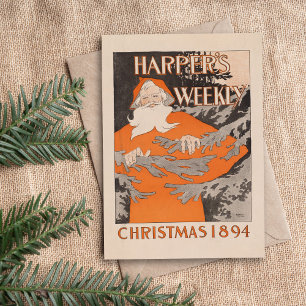Vintage Harpers veckojul 1894 Julkort
