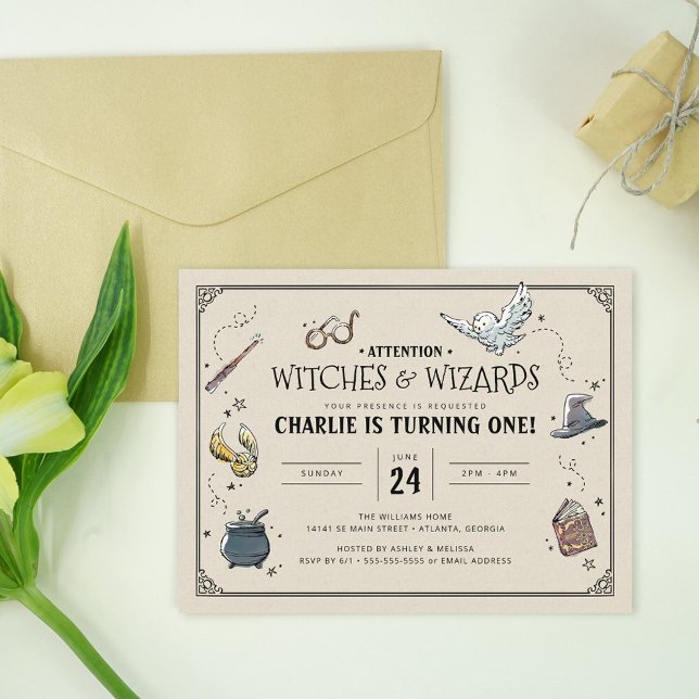 Vintage Harry Potter Första födelsedagen Vykort (Invite on table)