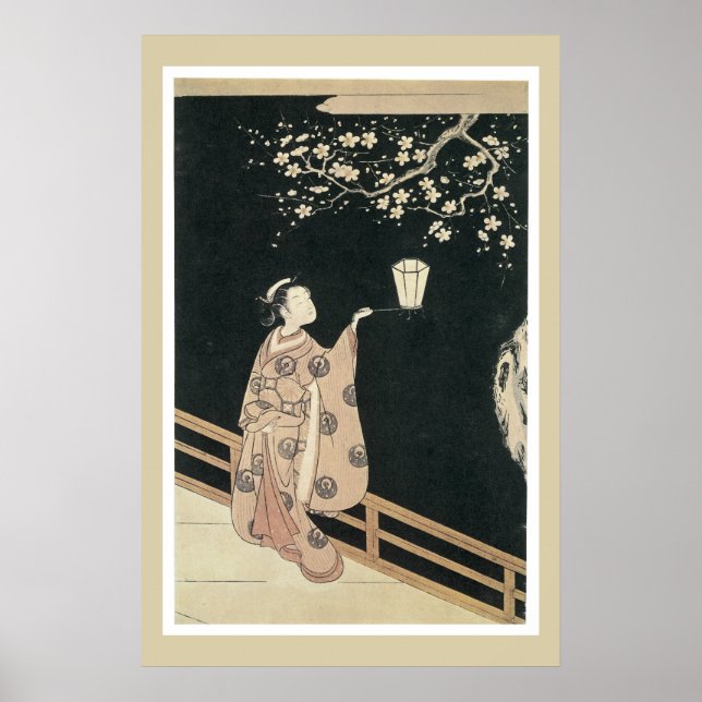 Vintage Harunobu Plum Blommar Japanska Poster (Framsidan)