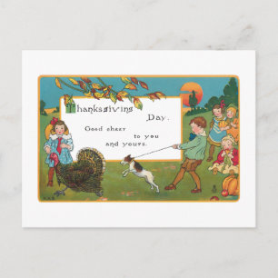 Vintage Harvest Children and Thanksgiving Verse Helg Vykort