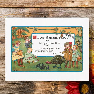 Vintage Harvest Children and Thanksgiving Verse Helg Vykort