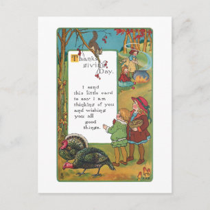 Vintage Harvest Children and Thanksgiving Verse Helg Vykort