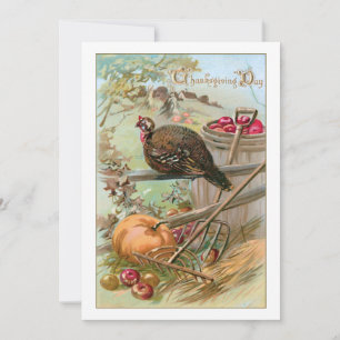 Vintage Harvest Scene med Turkiet och Pumpkin Julkort