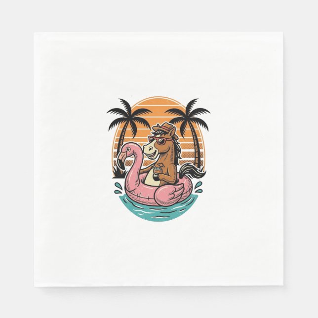 Vintage Häst Flamingo Flotte Sommar Semester Desig Pappersservett (Framsidan)