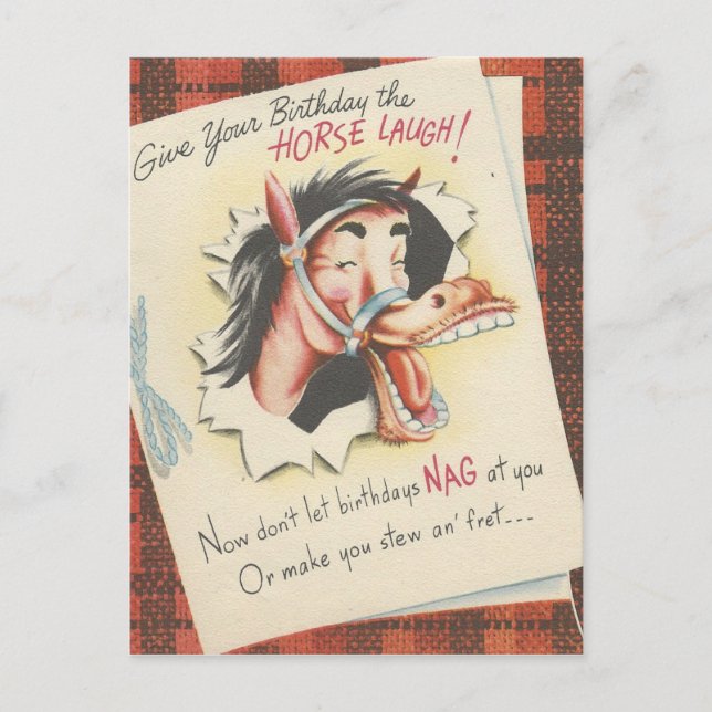 Vintage "Häst" födelsedag Vykort (Framsida)