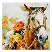 vintage häst med cowgirl hat